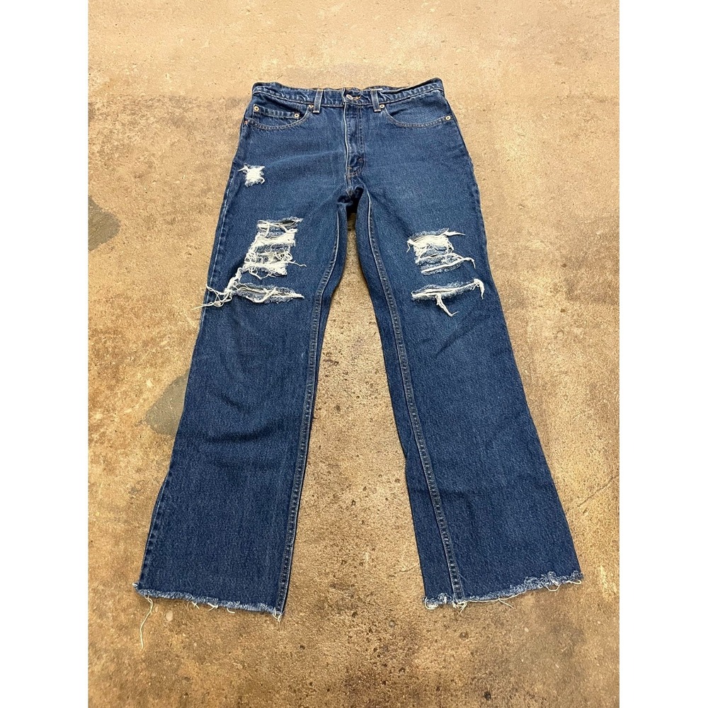 Vintage Levi's 517 Bootcut Jeans Mens 33x34 Blue Denim Distressed Cotton Raw Hem
